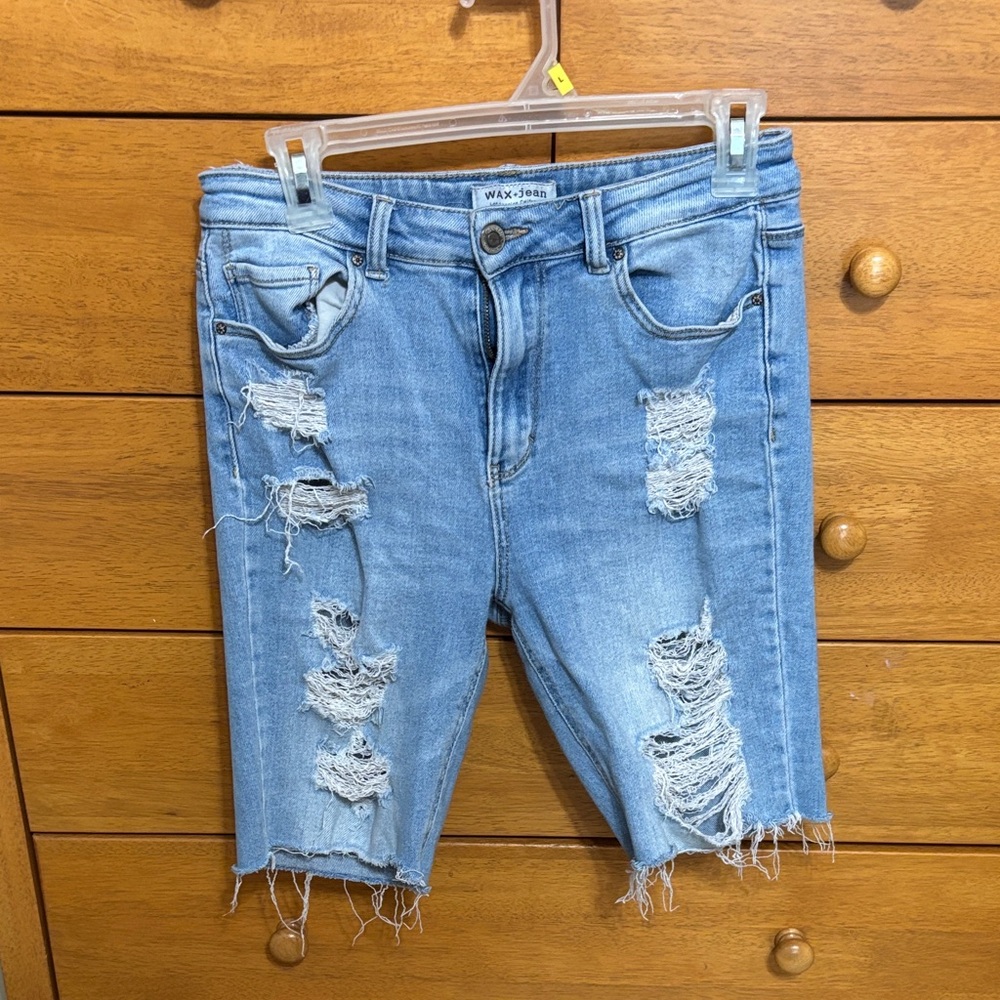 Wax Jean Women's Ripped Light Blue Denim Shorts